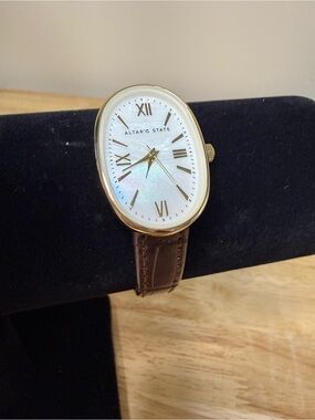 Altar'd State Gold-Tone Oval Watch with Brown Strap - Like New